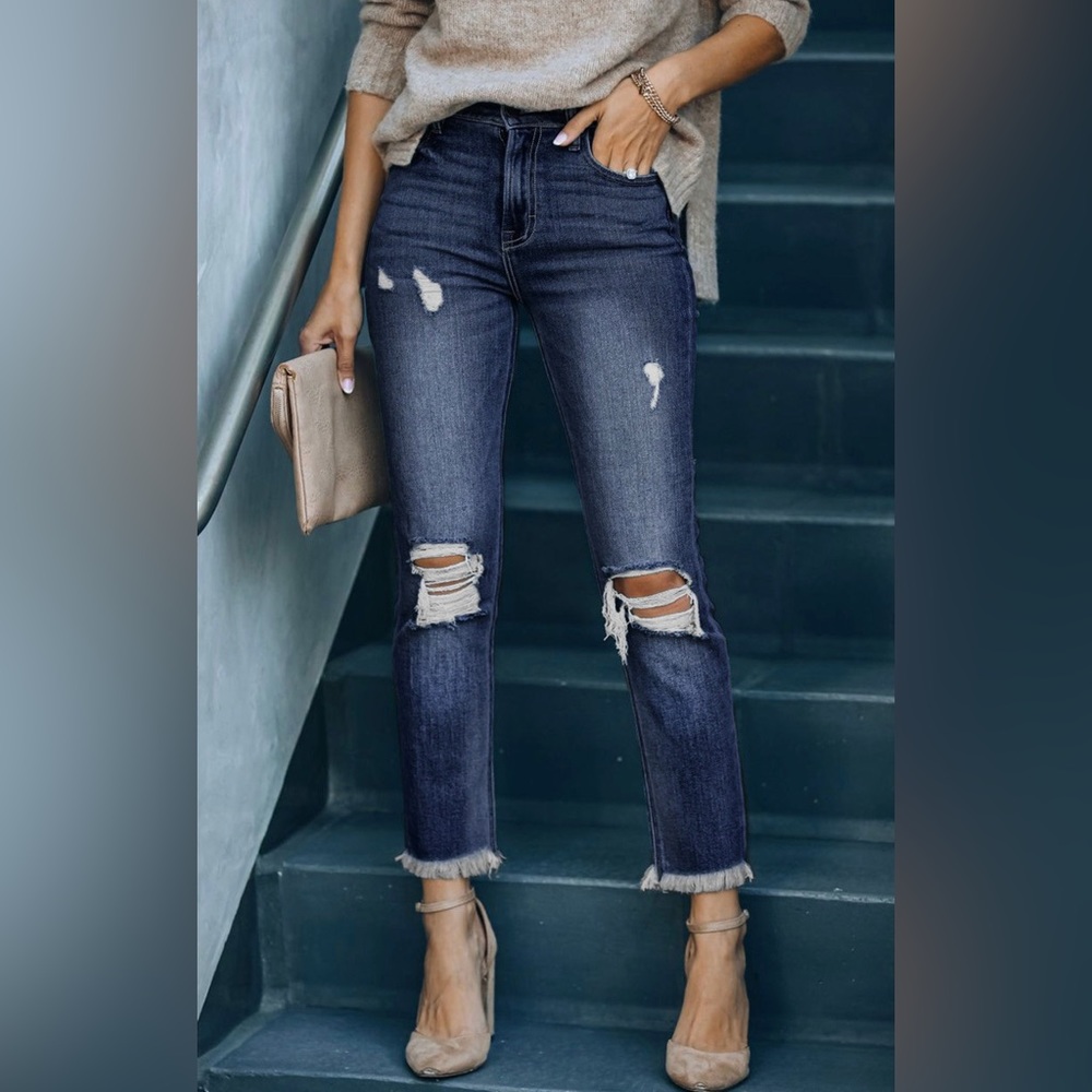 Savannah Mid Waist Distressed Skinny Jeans